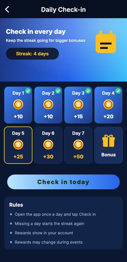 Sagar Club app daily check-in