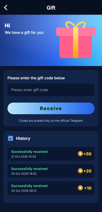 Sagar Club app gift code page