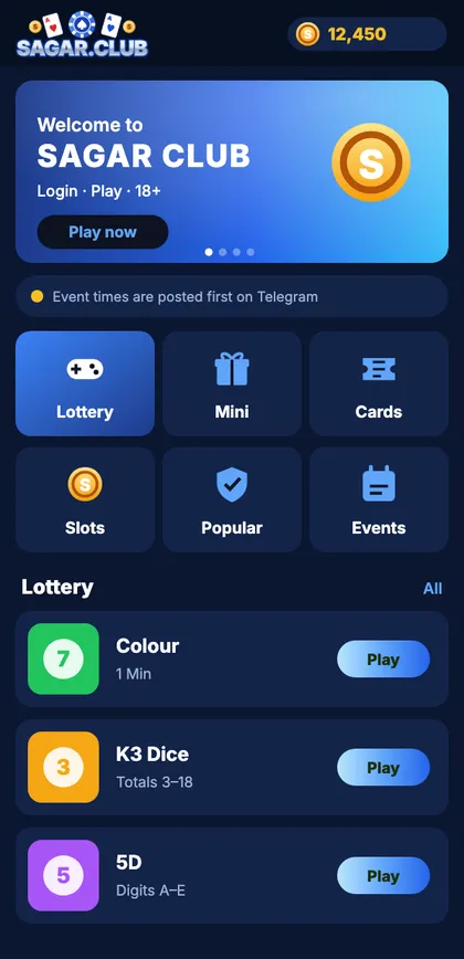 Sagar Club app home screen
